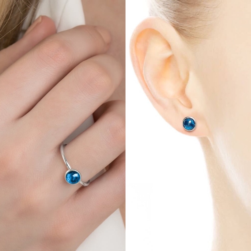 Pandora London Blue Crystal Earrings and Ring Set